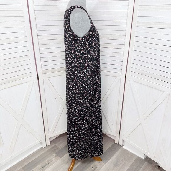 Vintage 90s Y2K Kathie Lee Floral Sleeveless Shift  Maxi Dress Black Pink Medium - Picture 3 of 12